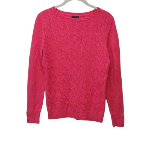 Talbot's Women's Fushia Pink Wool Blend LS Button Cuff Cable Knit Sweater - Picture 2 of 10